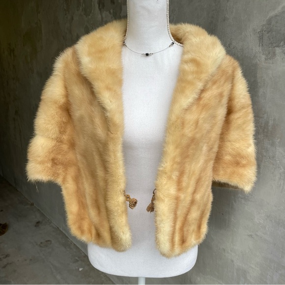 Vintage 50s Tan Mink Fur Stole Coat - Picture 2 of 8